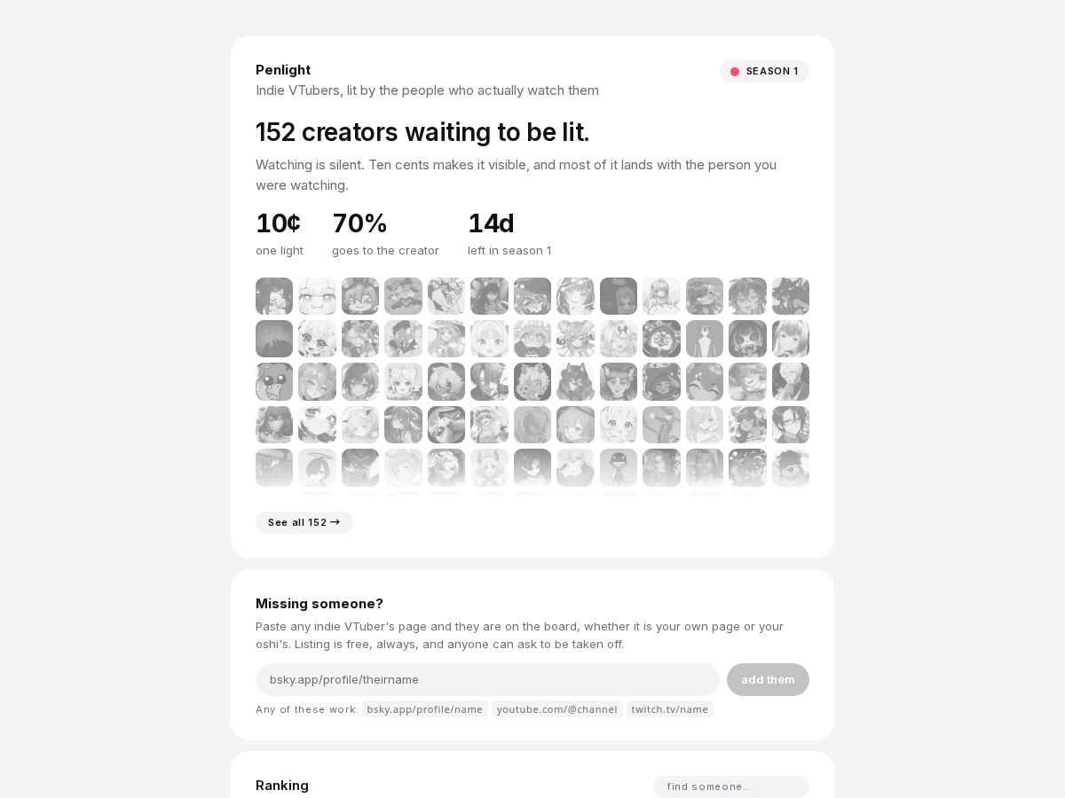 Landing-page snapshot of penlight.moe
