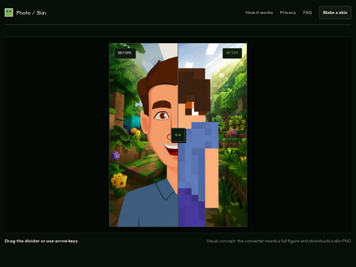 Landing-page snapshot of phototominecraftskin.com
