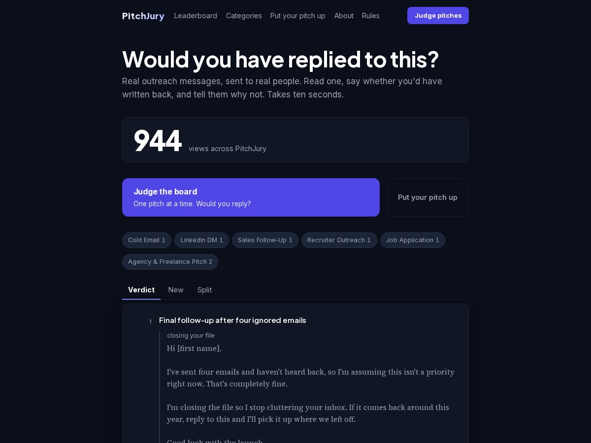 Landing-page snapshot of pitchjury.net