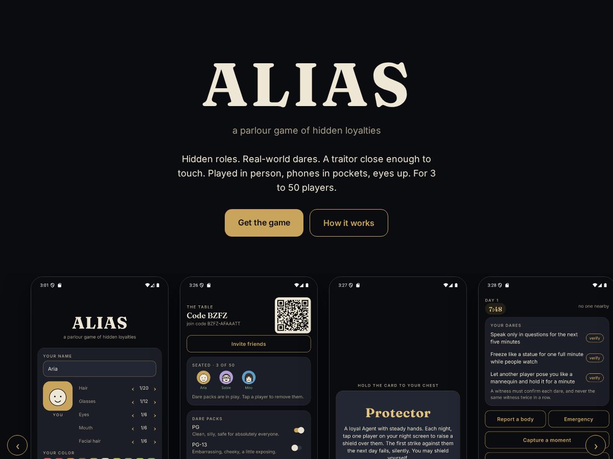 Landing-page snapshot of playalias.online