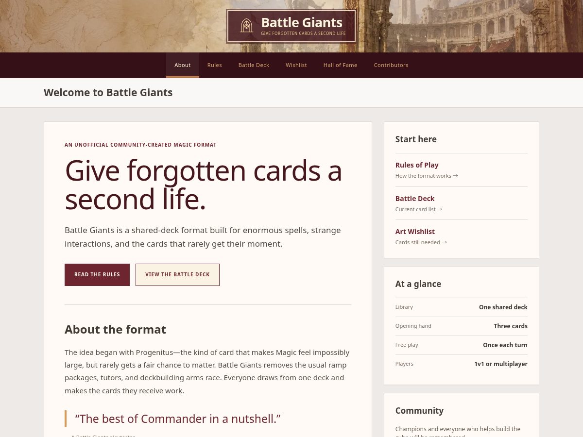 Landing-page snapshot of playbattlegiants.com