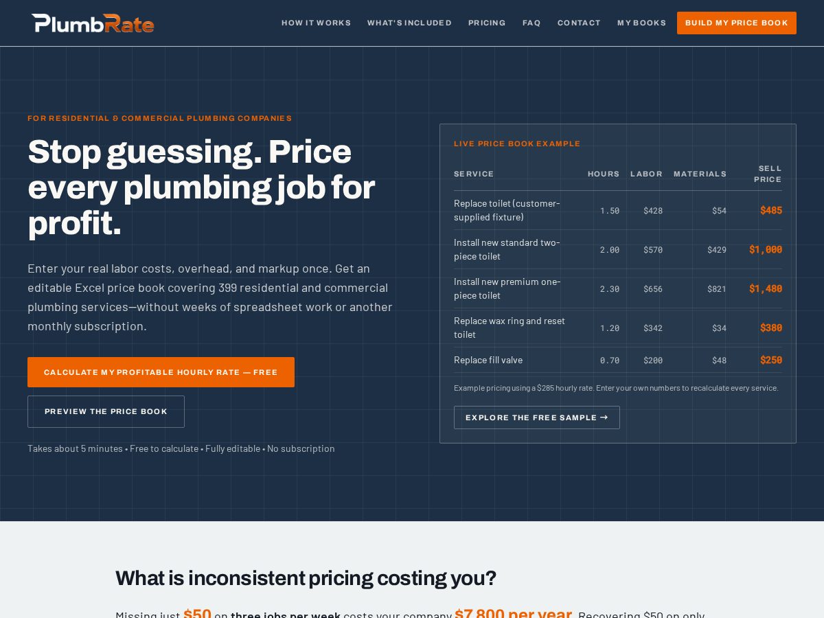 Landing-page snapshot of plumbrate.com