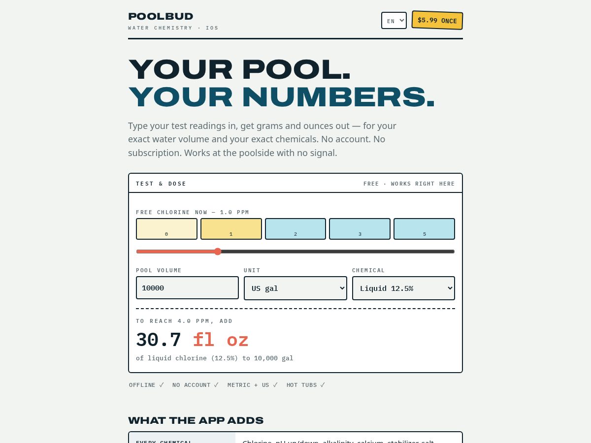 Landing-page snapshot of poolbud.app