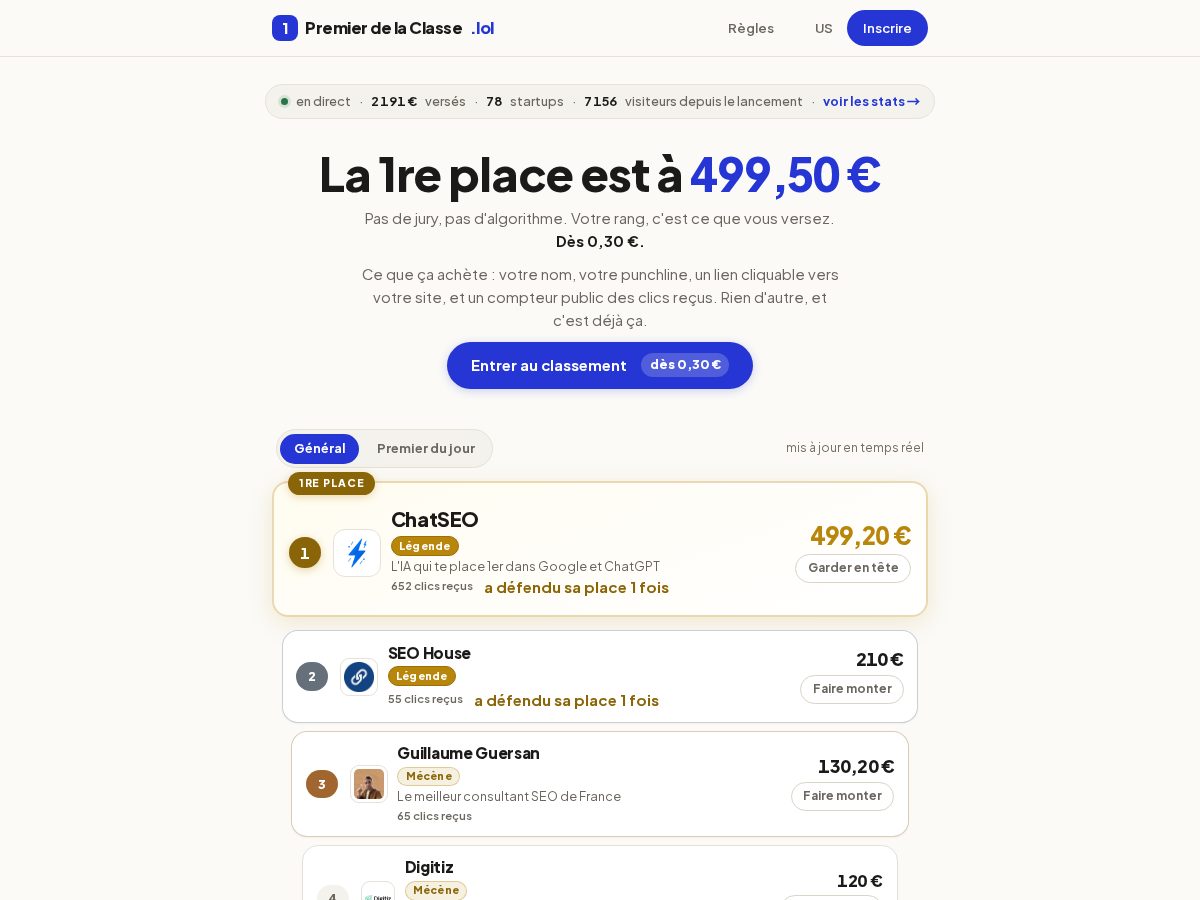 Landing-page snapshot of premierdelaclasse.lol