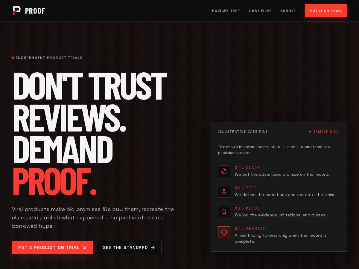 Landing-page snapshot of proofverdict.com