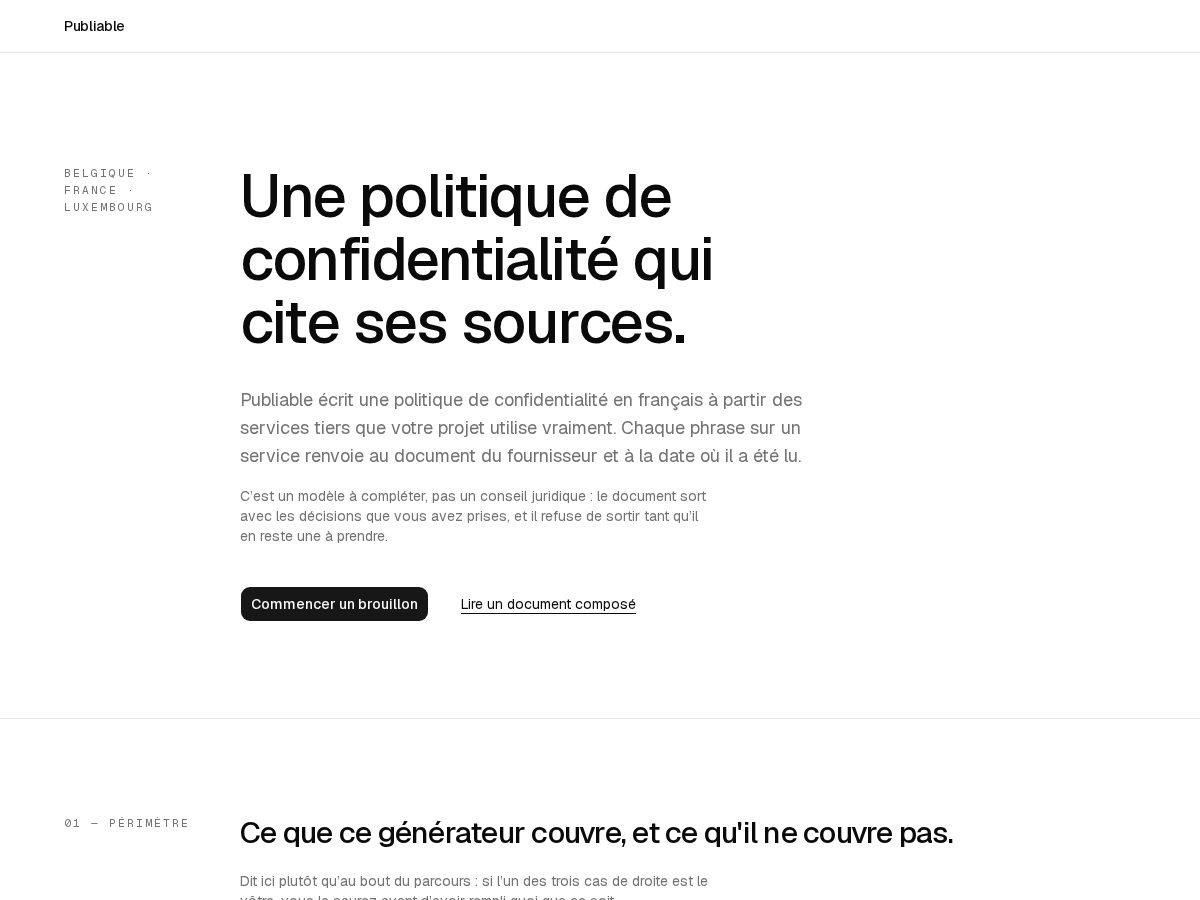 Landing-page snapshot of publiable.dev