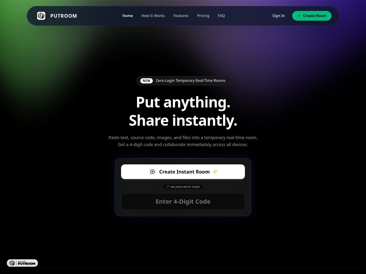 Landing-page snapshot of putroom.com