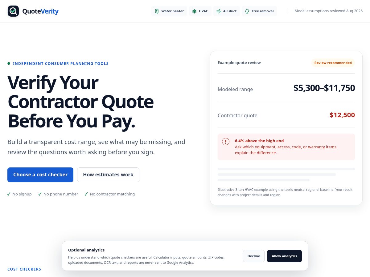 Landing-page snapshot of quoteverity.com