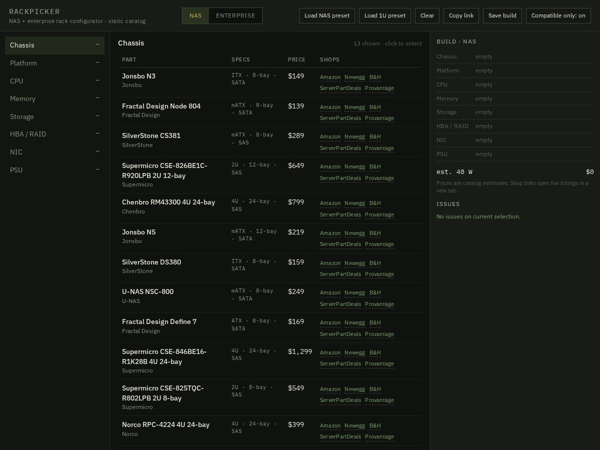 Landing-page snapshot of rackpicker.com