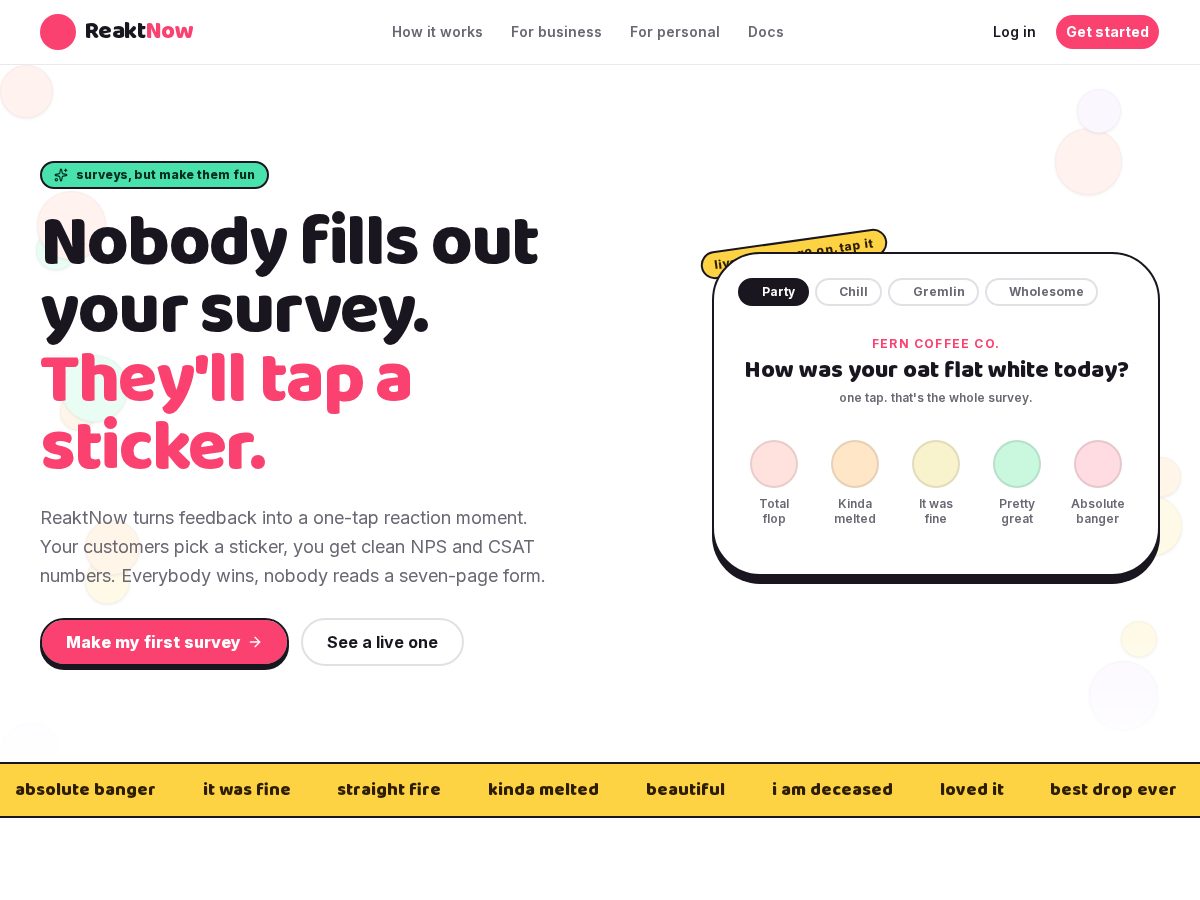 Landing-page snapshot of reaktnow.com