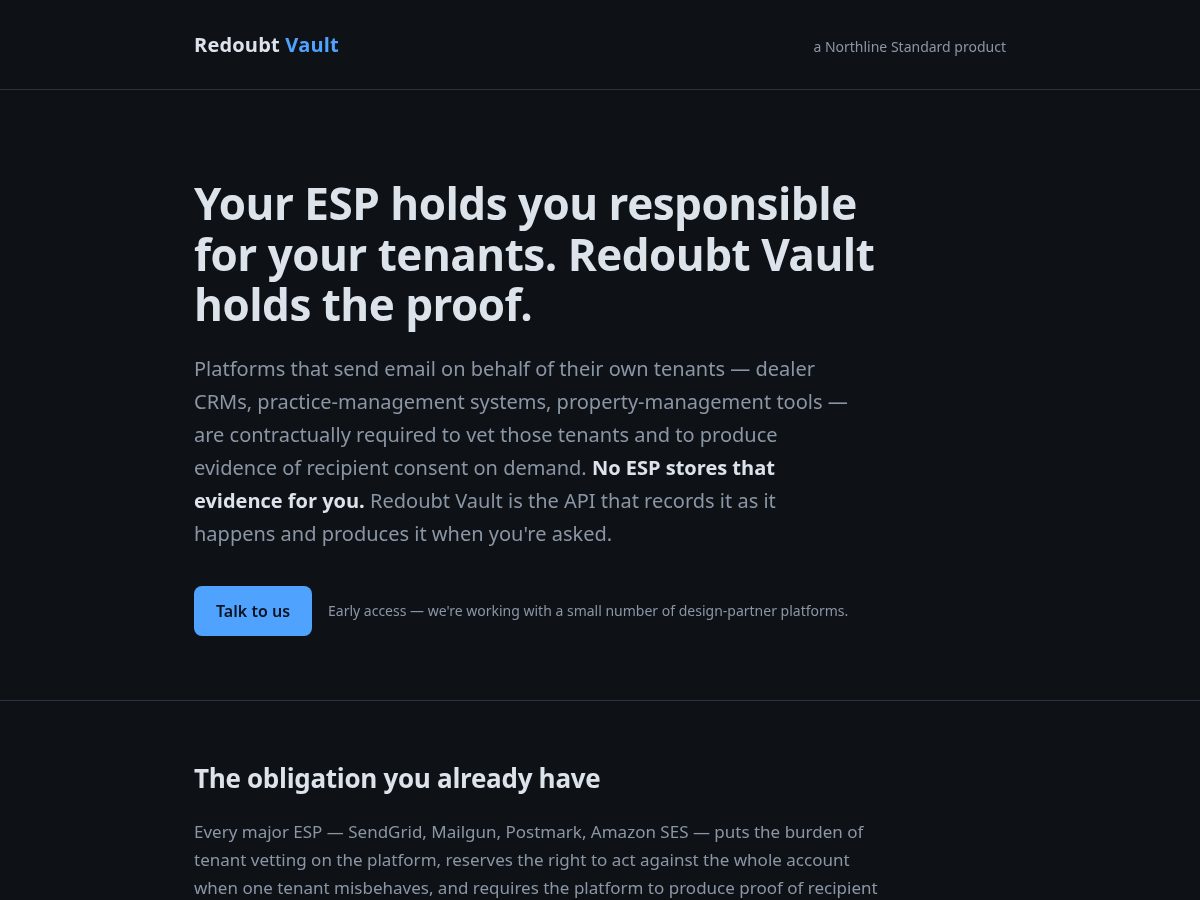 Landing-page snapshot of redoubtvault.com