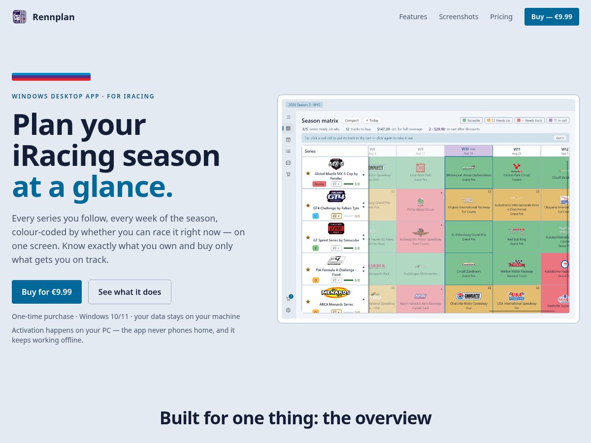 Landing-page snapshot of rennplan.com