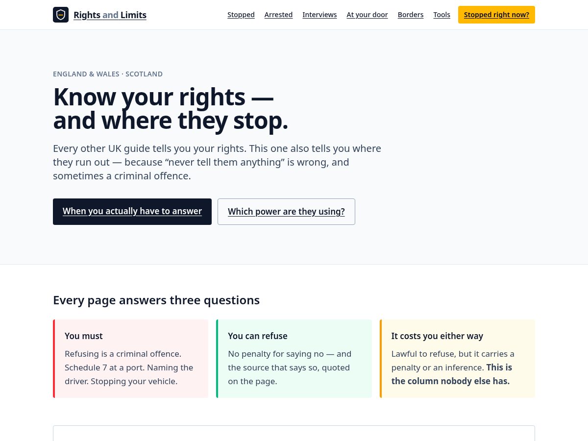 Landing-page snapshot of rightsandlimits.com