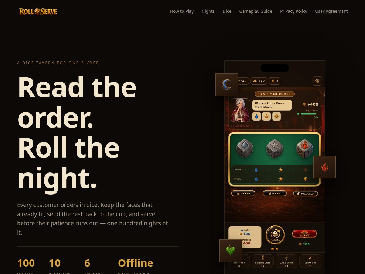 Landing-page snapshot of rollservegame.online