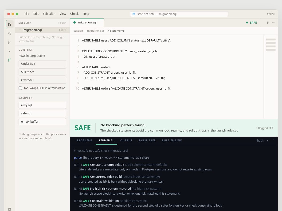 Landing-page snapshot of safenotsafe.dev