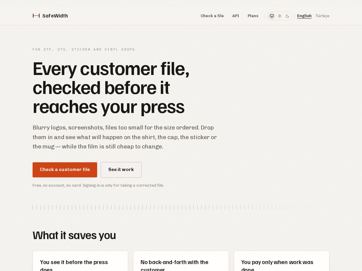 Landing-page snapshot of safewidth.com