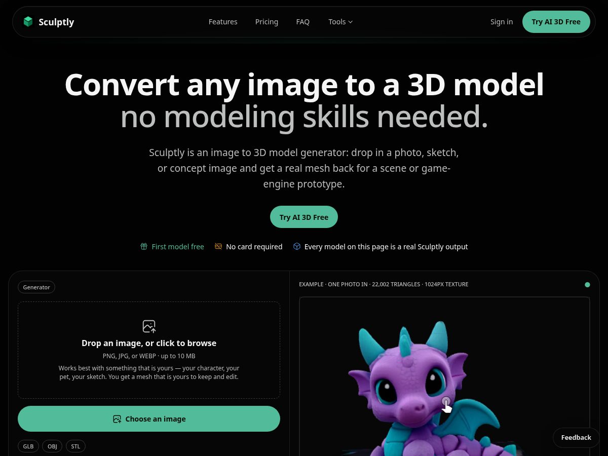 Landing-page snapshot of sculptly3d.com