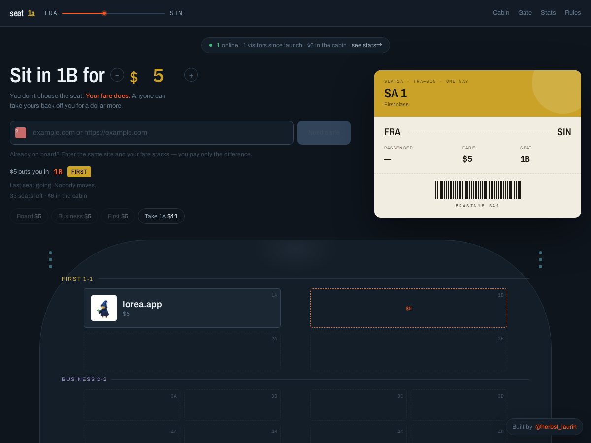 Landing-page snapshot of seat1a.lol