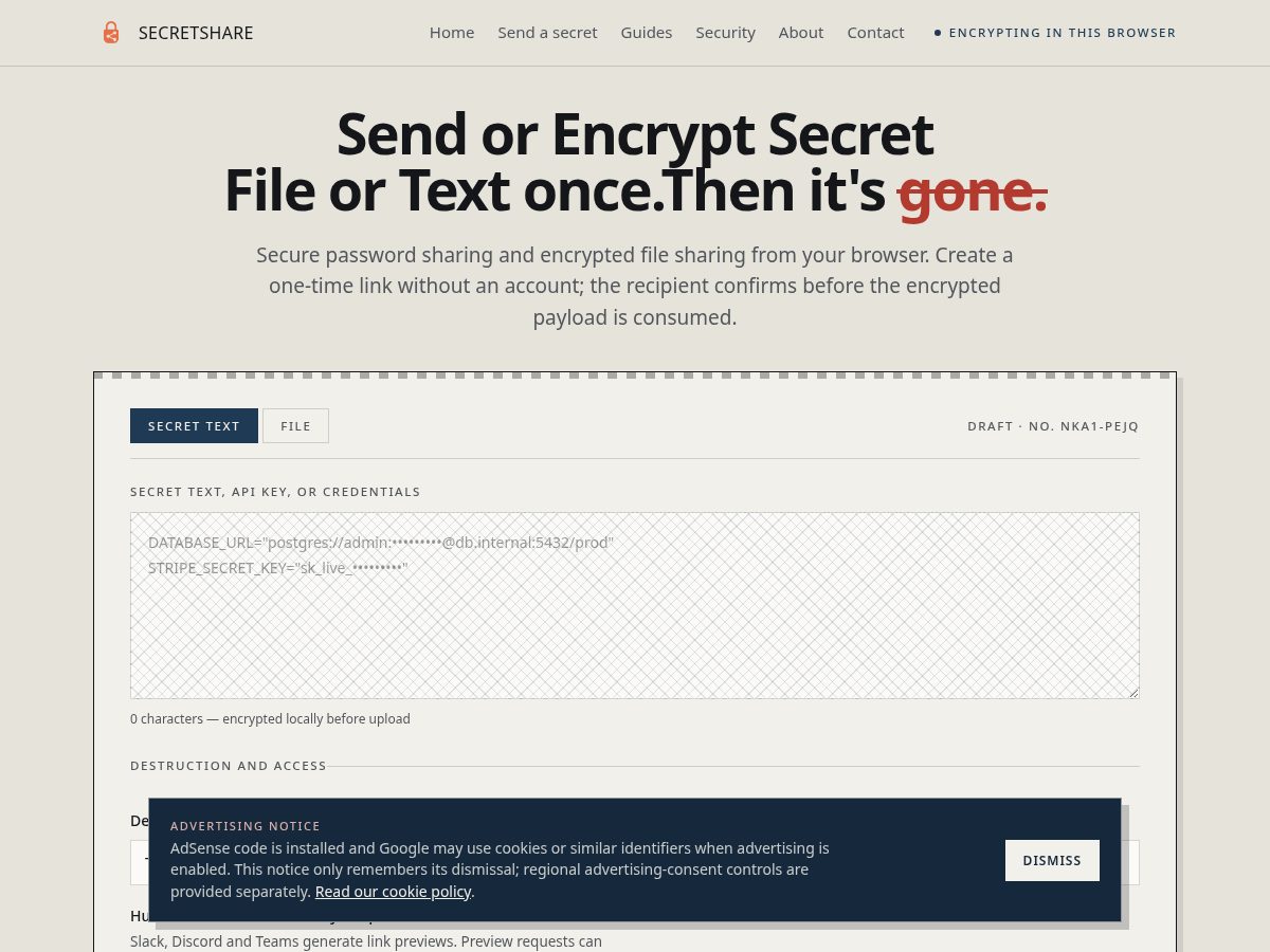 Landing-page snapshot of secretshare.dev