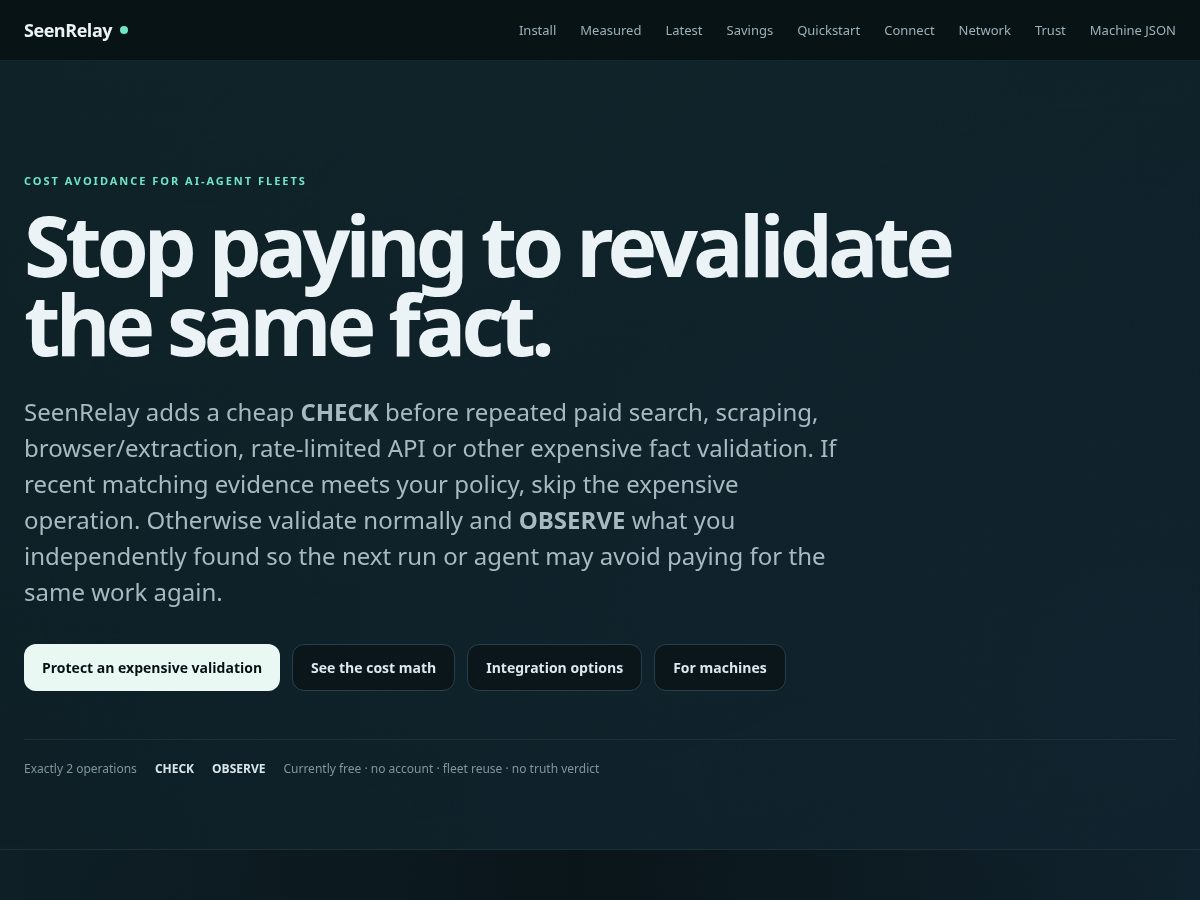 Landing-page snapshot of seenrelay.com