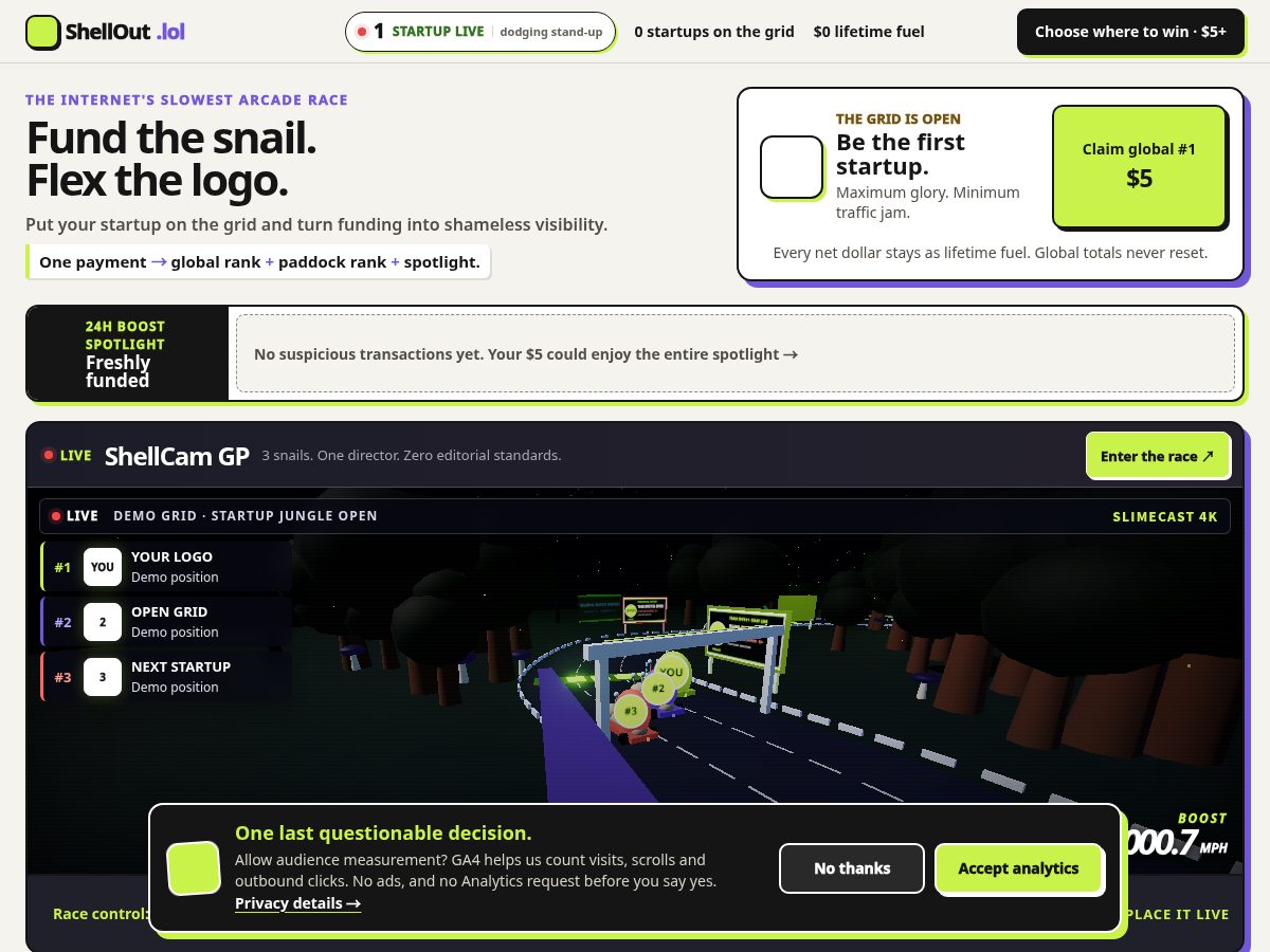 Landing-page snapshot of shellout.lol