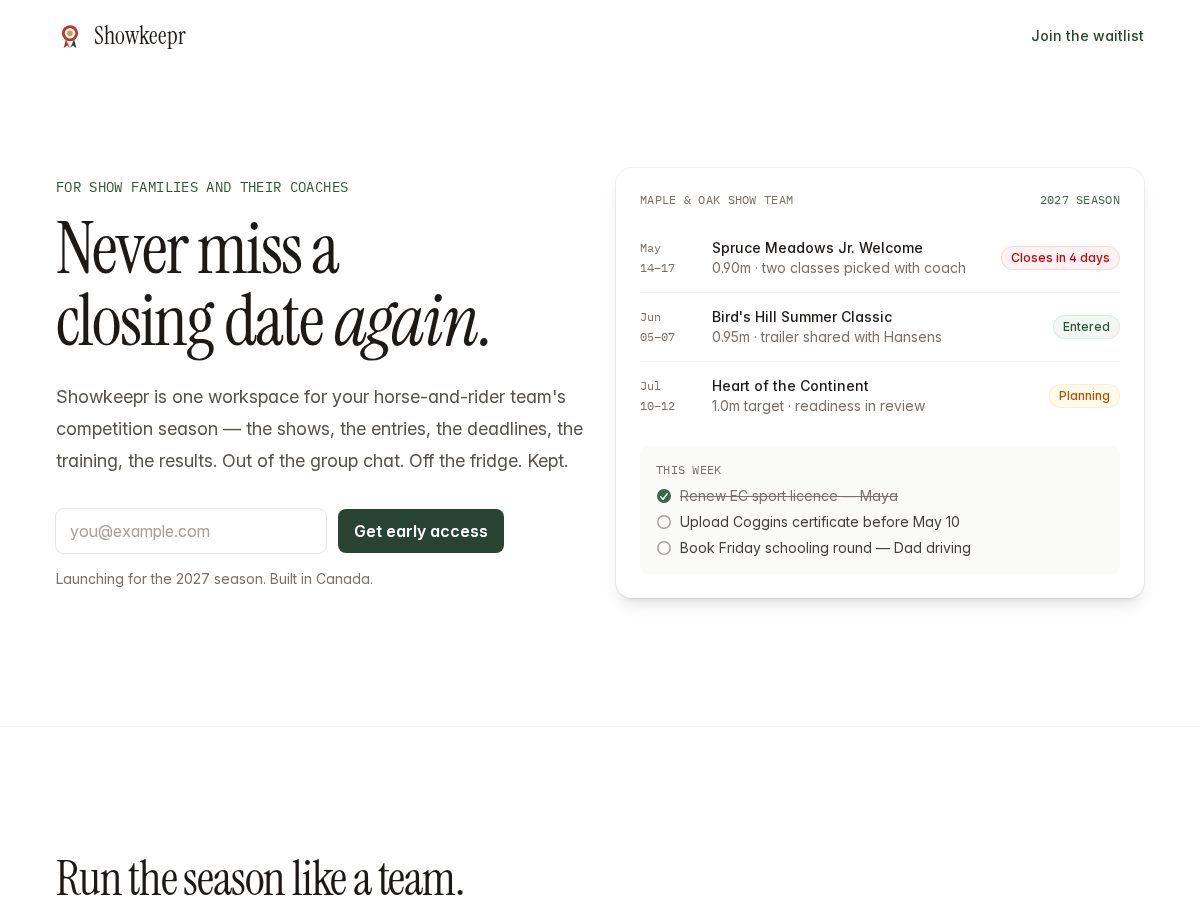 Landing-page snapshot of showkeepr.app