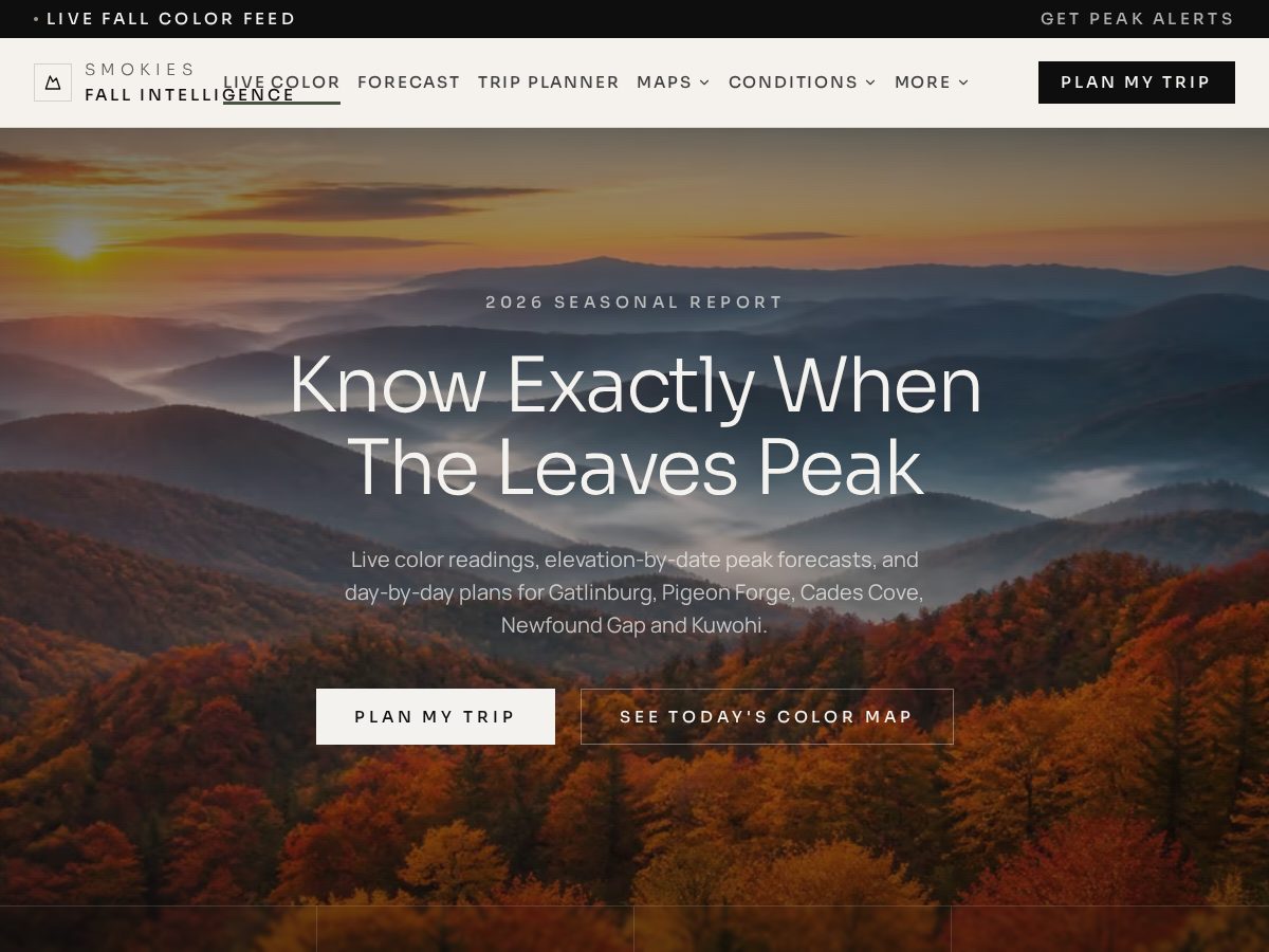 Landing-page snapshot of smokiesfallguide.com