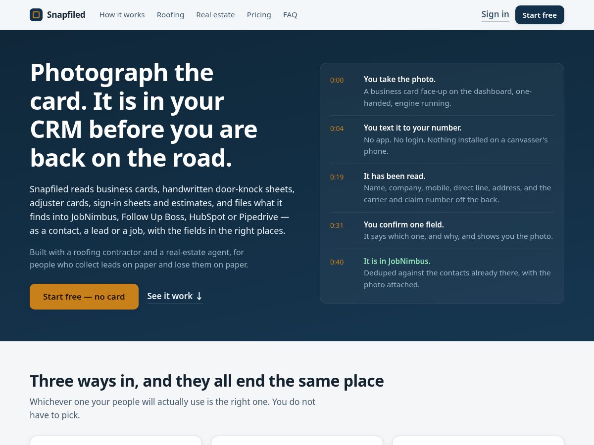 Landing-page snapshot of snapfiled.com