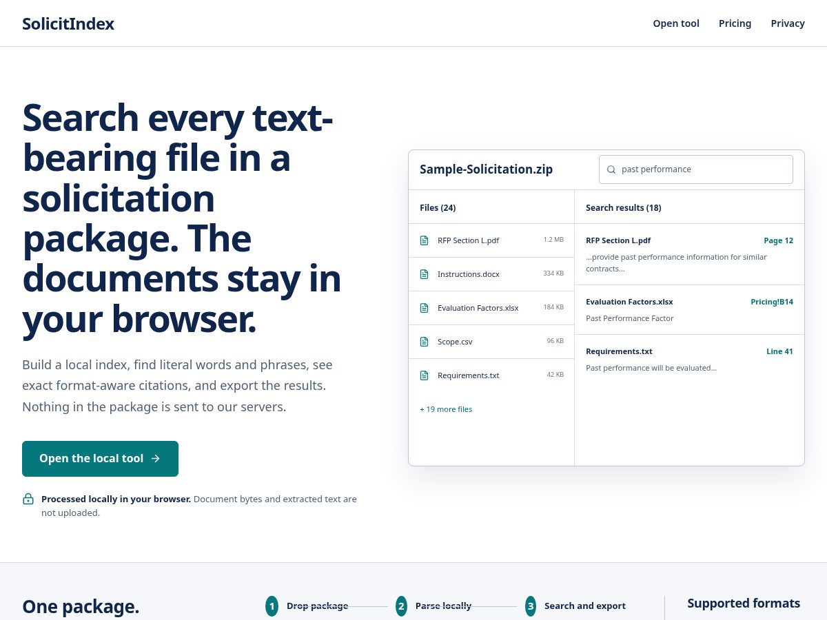 Landing-page snapshot of solicitindex.com