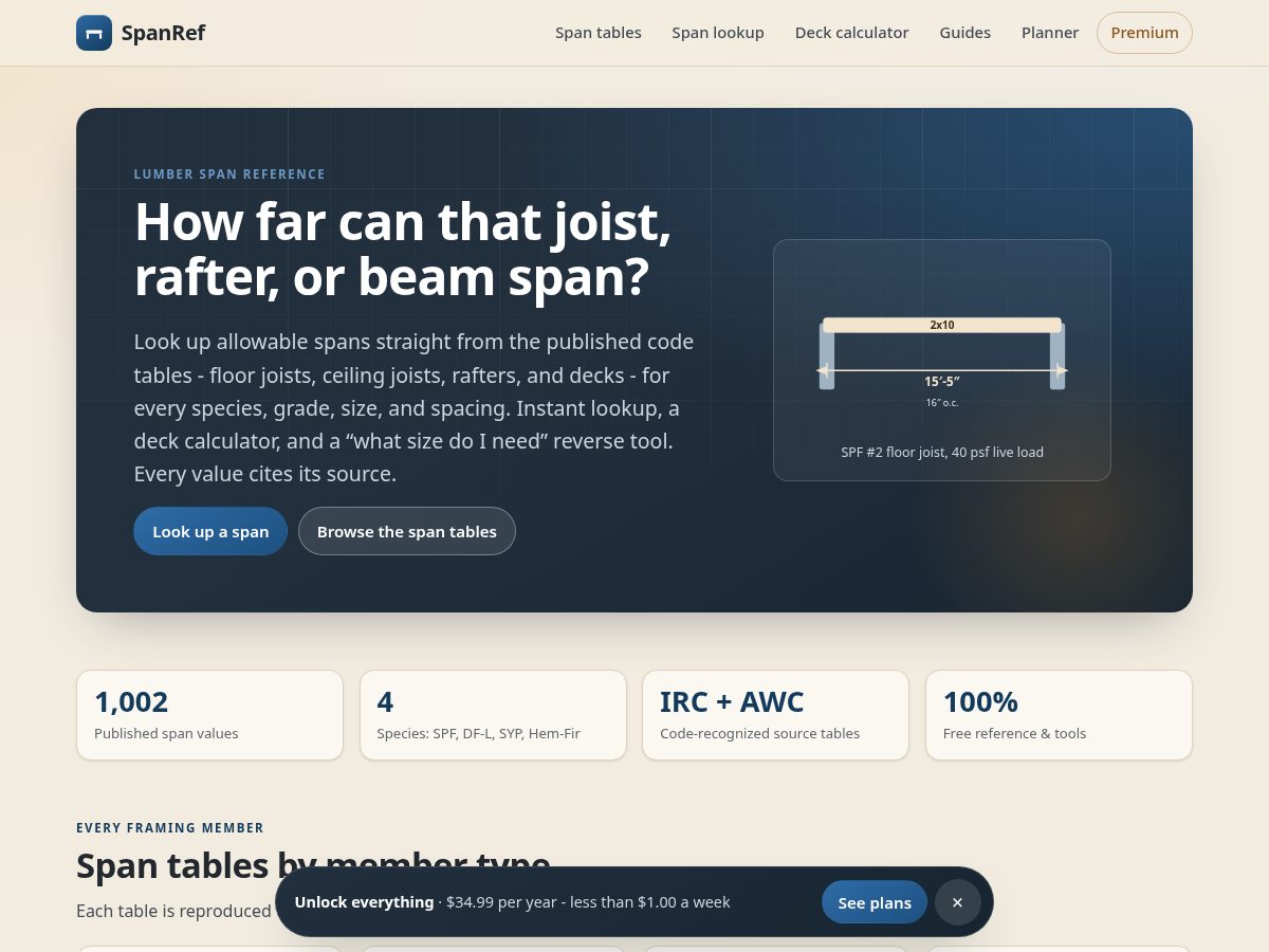 Landing-page snapshot of spanref.app