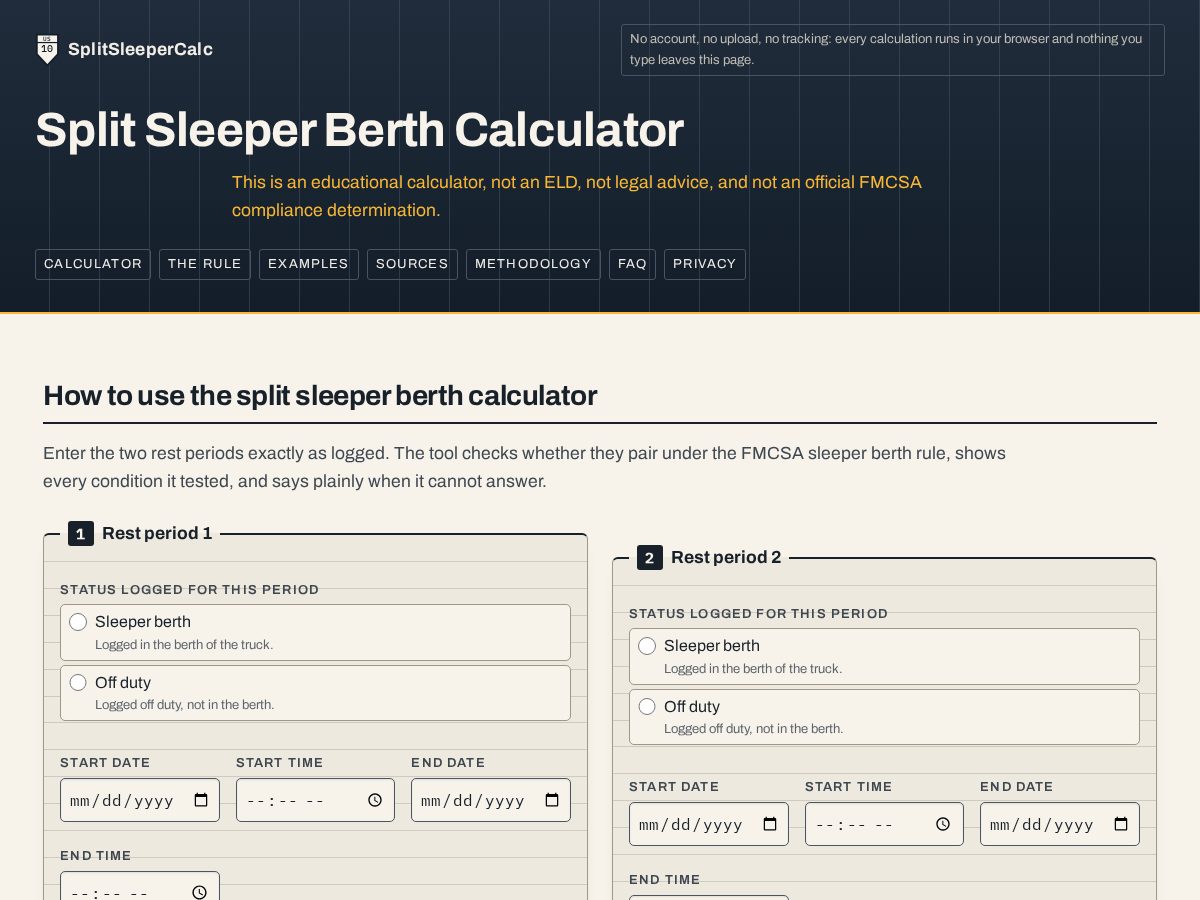 Landing-page snapshot of splitsleepercalc.com
