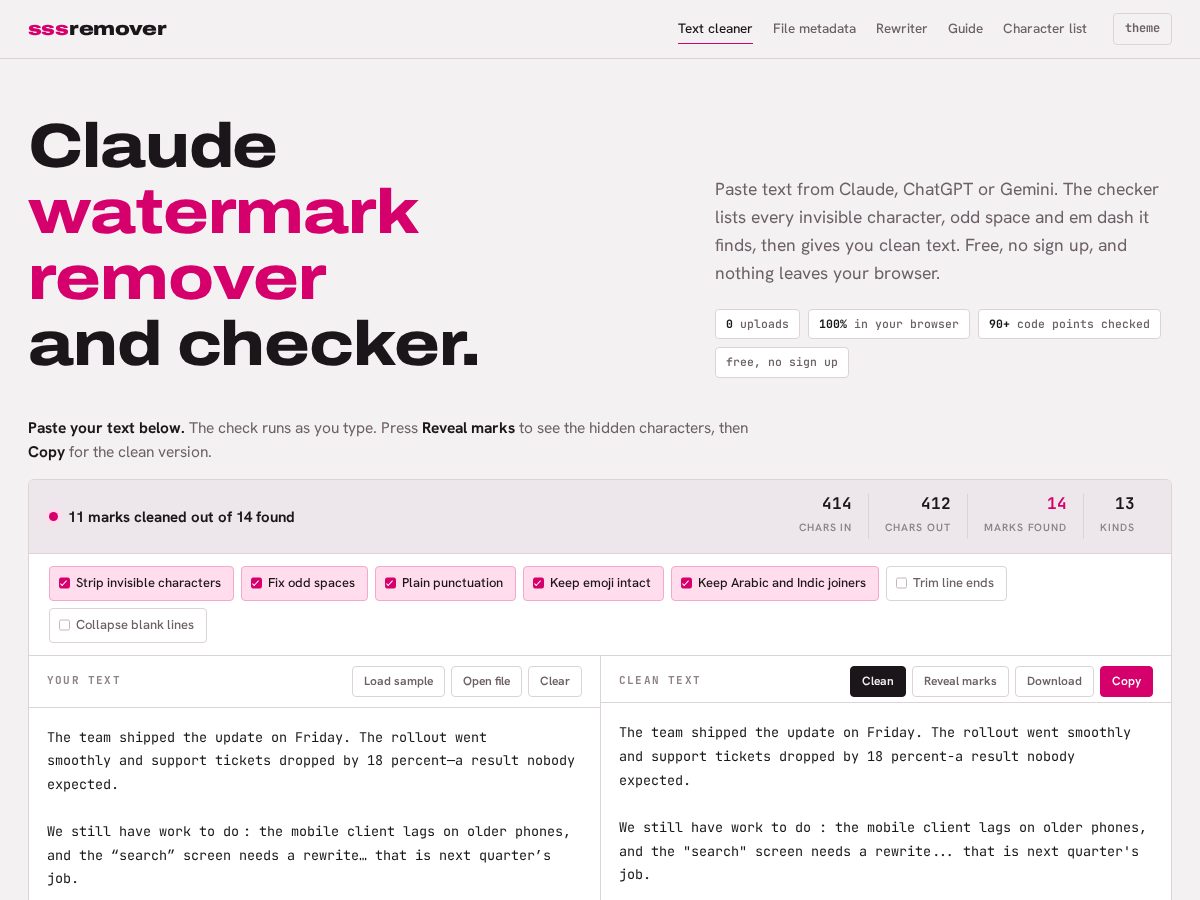 Landing-page snapshot of sssremover.com