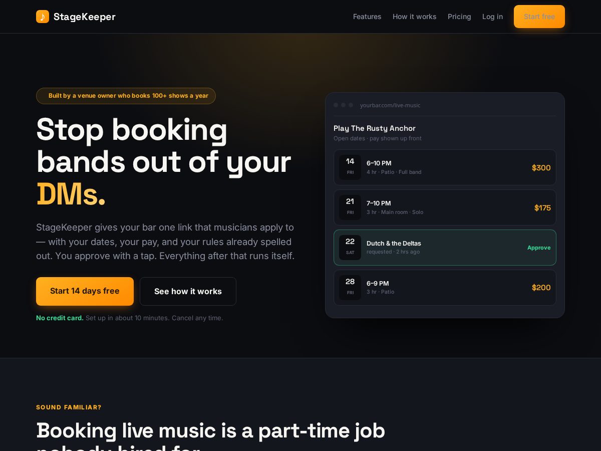 Landing-page snapshot of stagekeeper.app