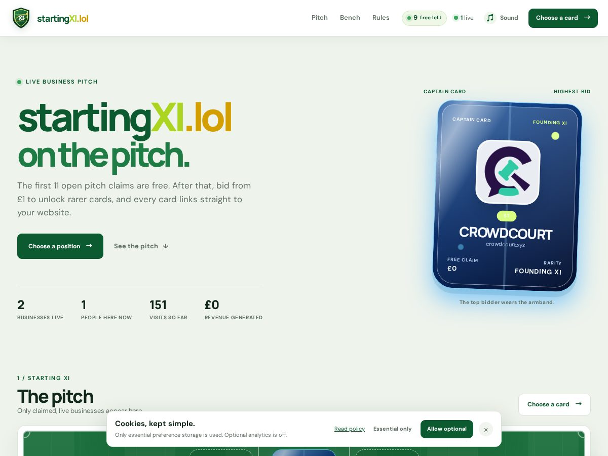 Landing-page snapshot of startingxi.lol