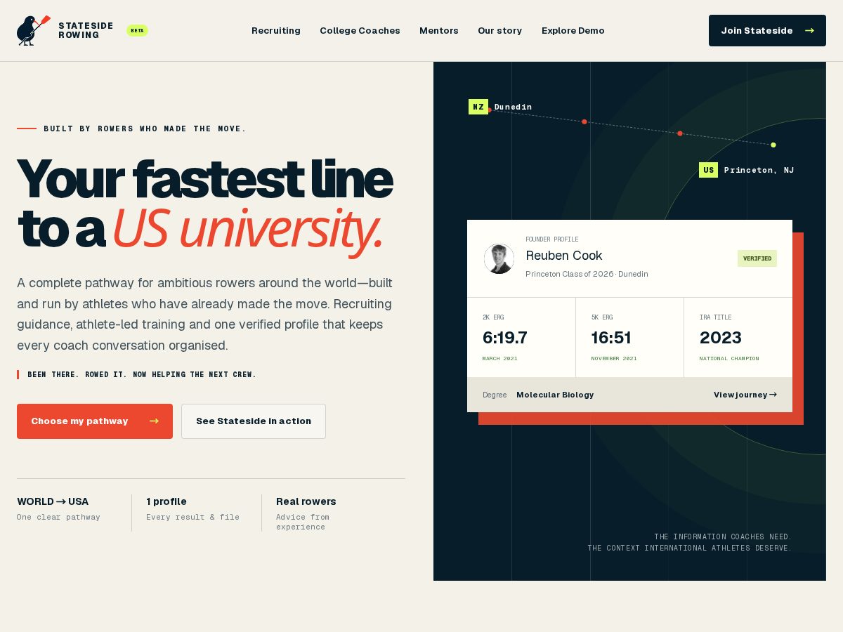 Landing-page snapshot of statesiderowing.com