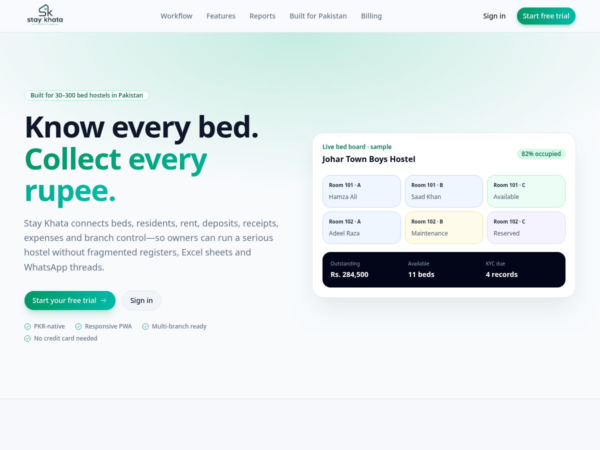 Landing-page snapshot of staykhata.com