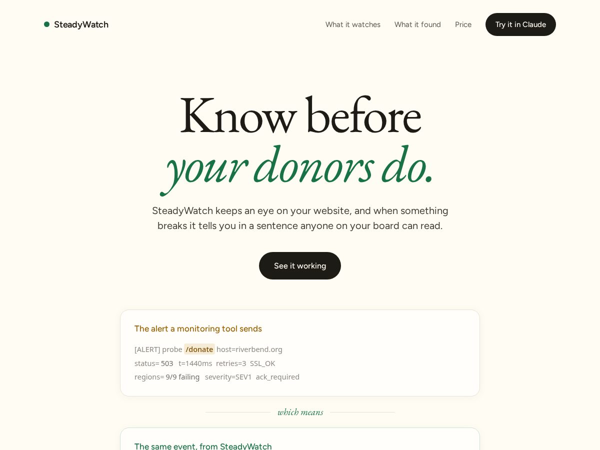 Landing-page snapshot of steadywatch.org