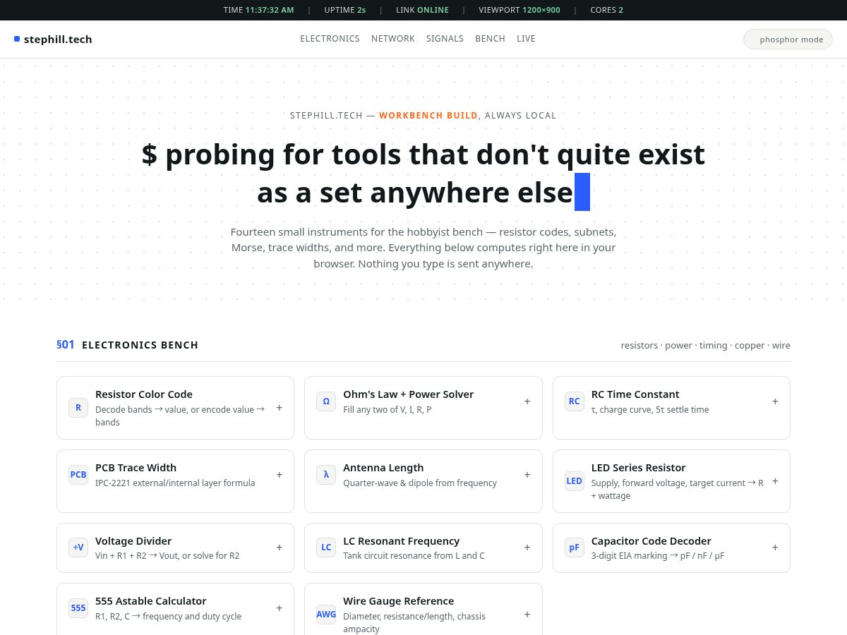 Landing-page snapshot of stephill.tech