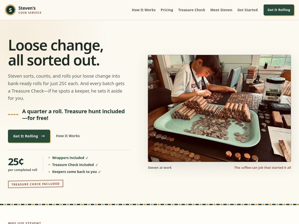 Landing-page snapshot of stevenscoinservice.com