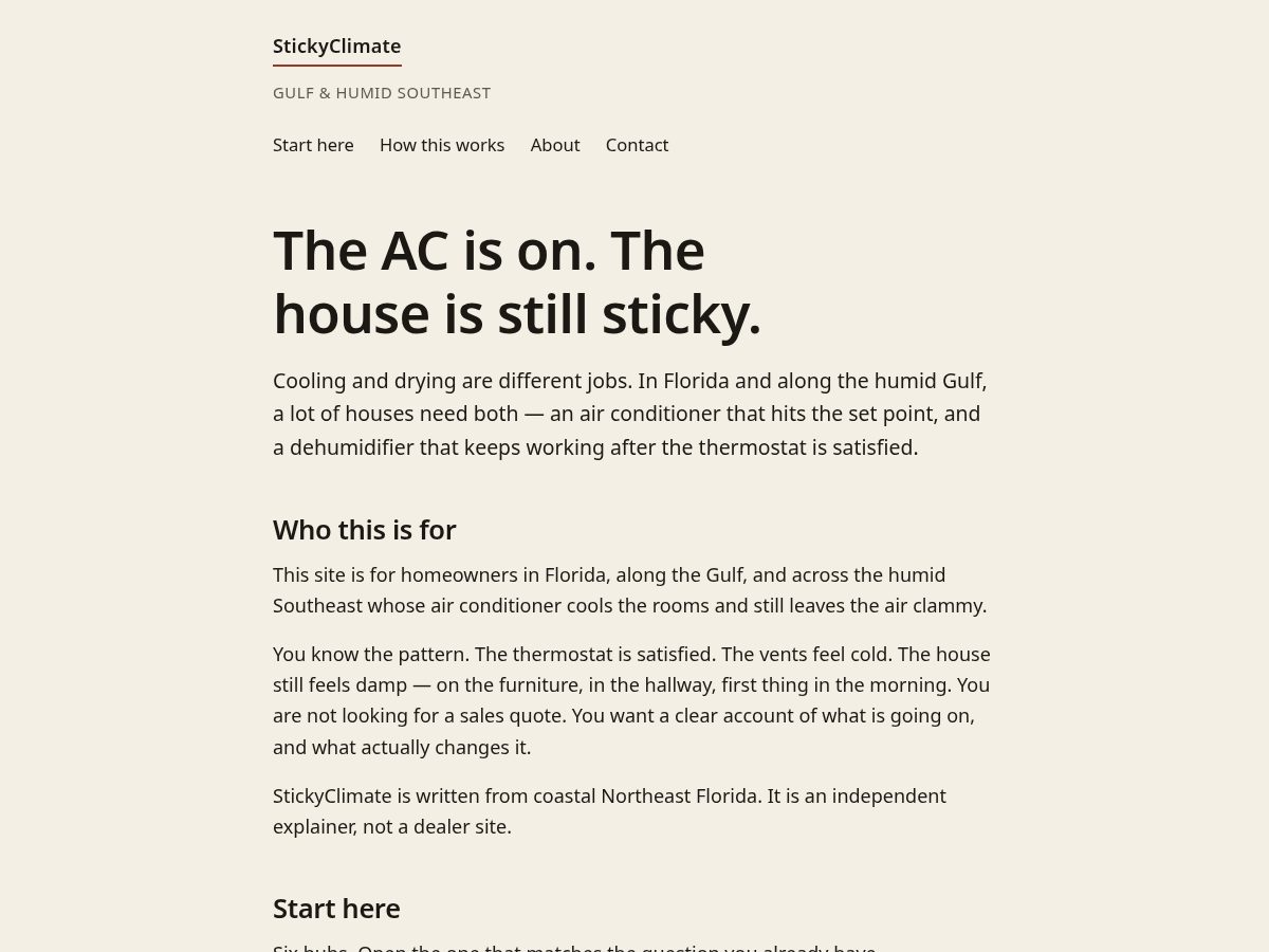 Landing-page snapshot of stickyclimate.com