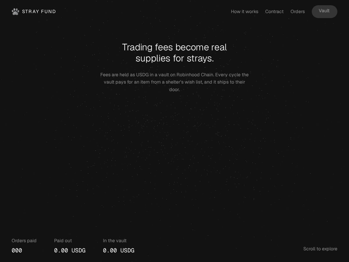 Landing-page snapshot of strayfund.com
