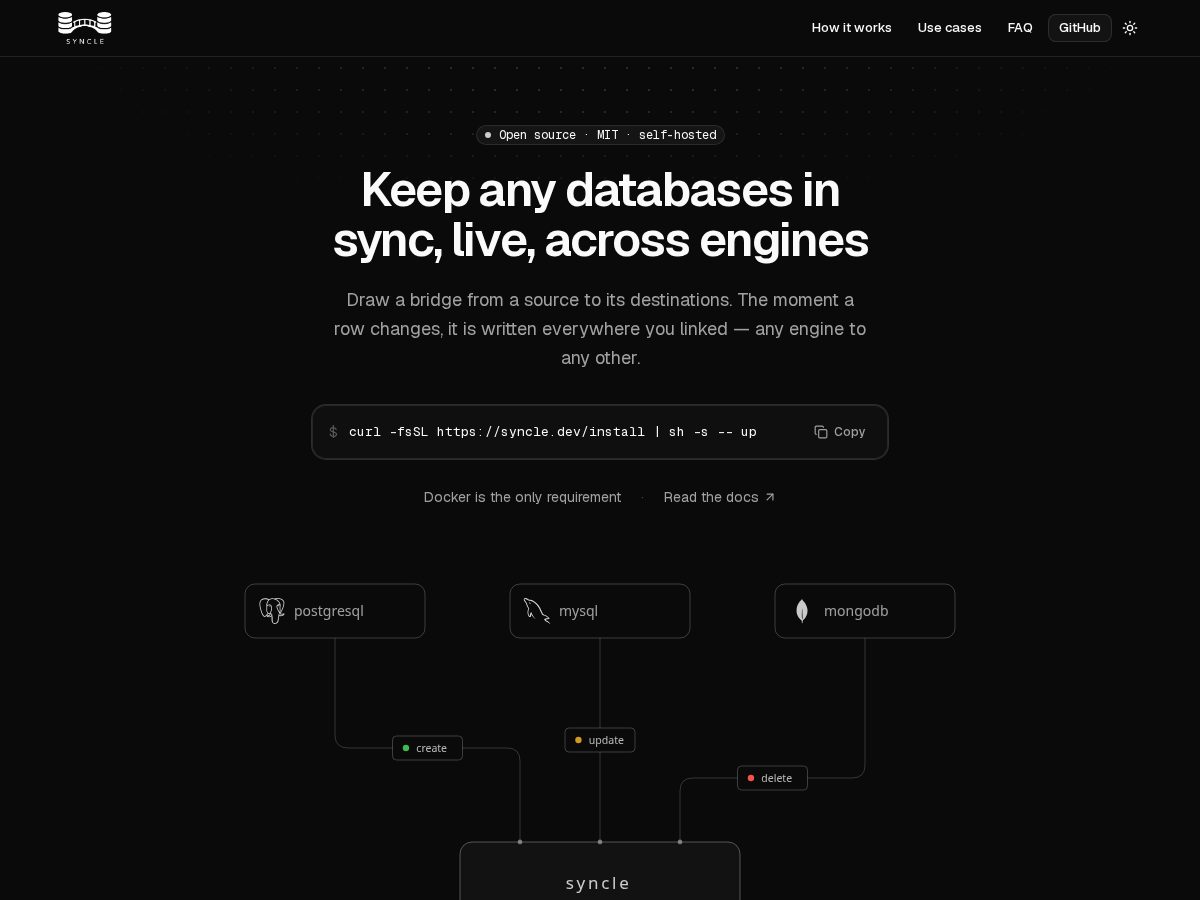 Landing-page snapshot of syncle.dev