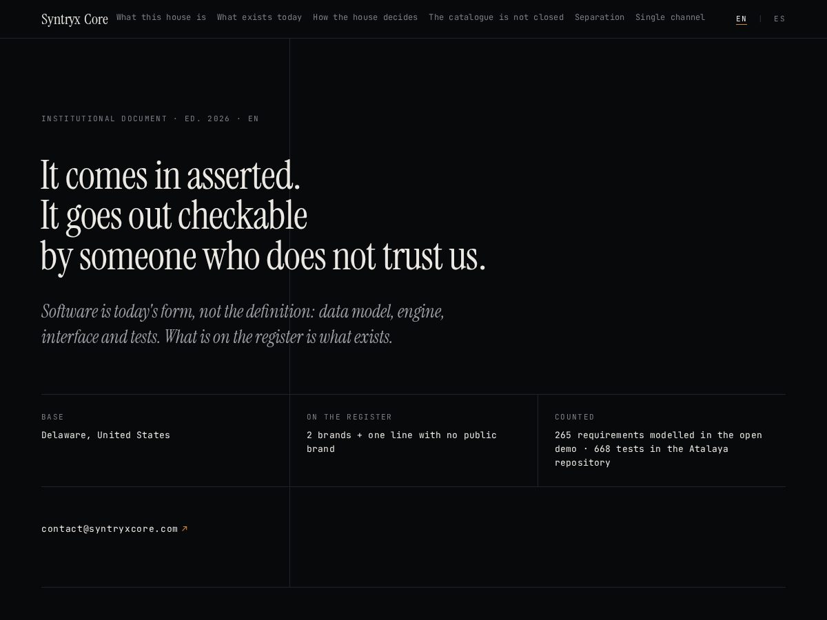 Landing-page snapshot of syntryxcore.com