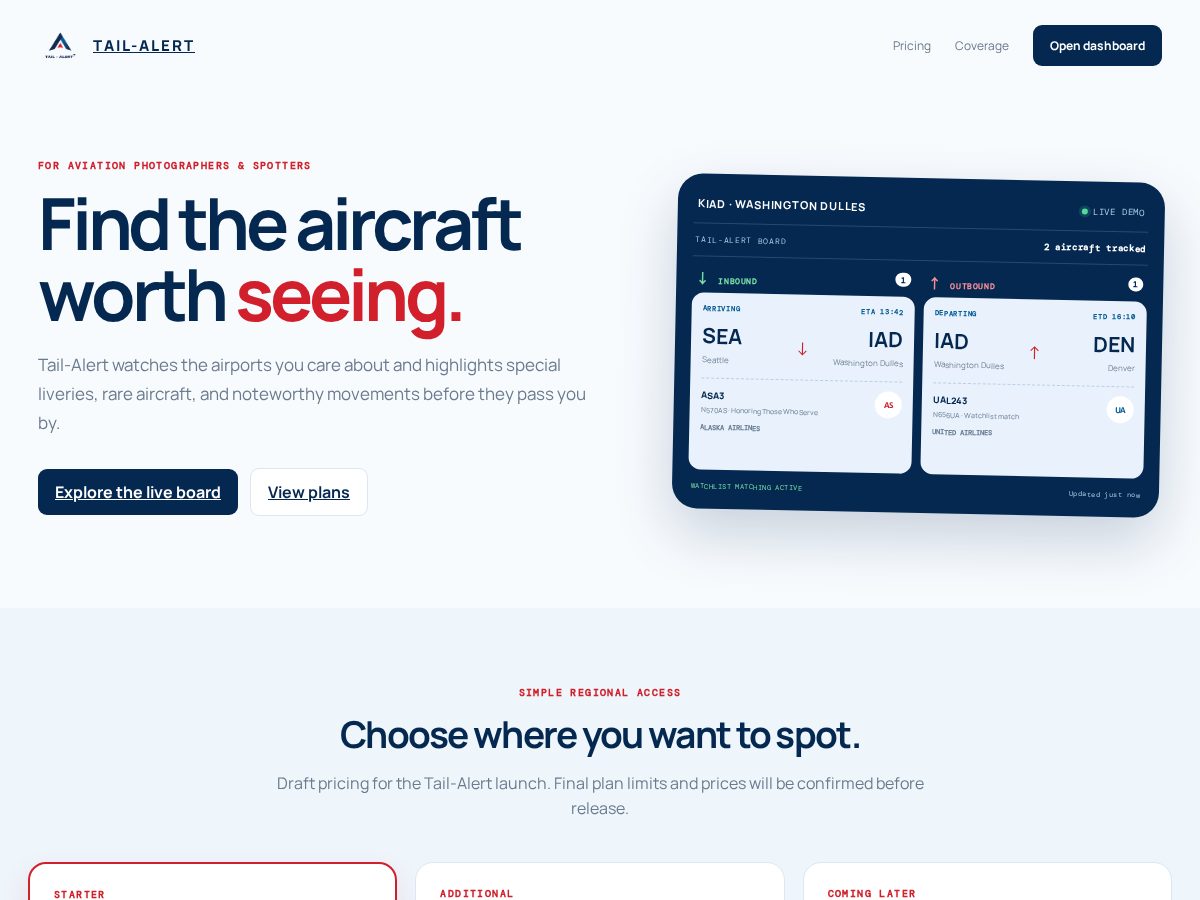 Landing-page snapshot of tail-alert.com