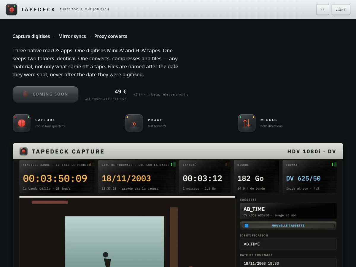 Landing-page snapshot of tapedeck.pro