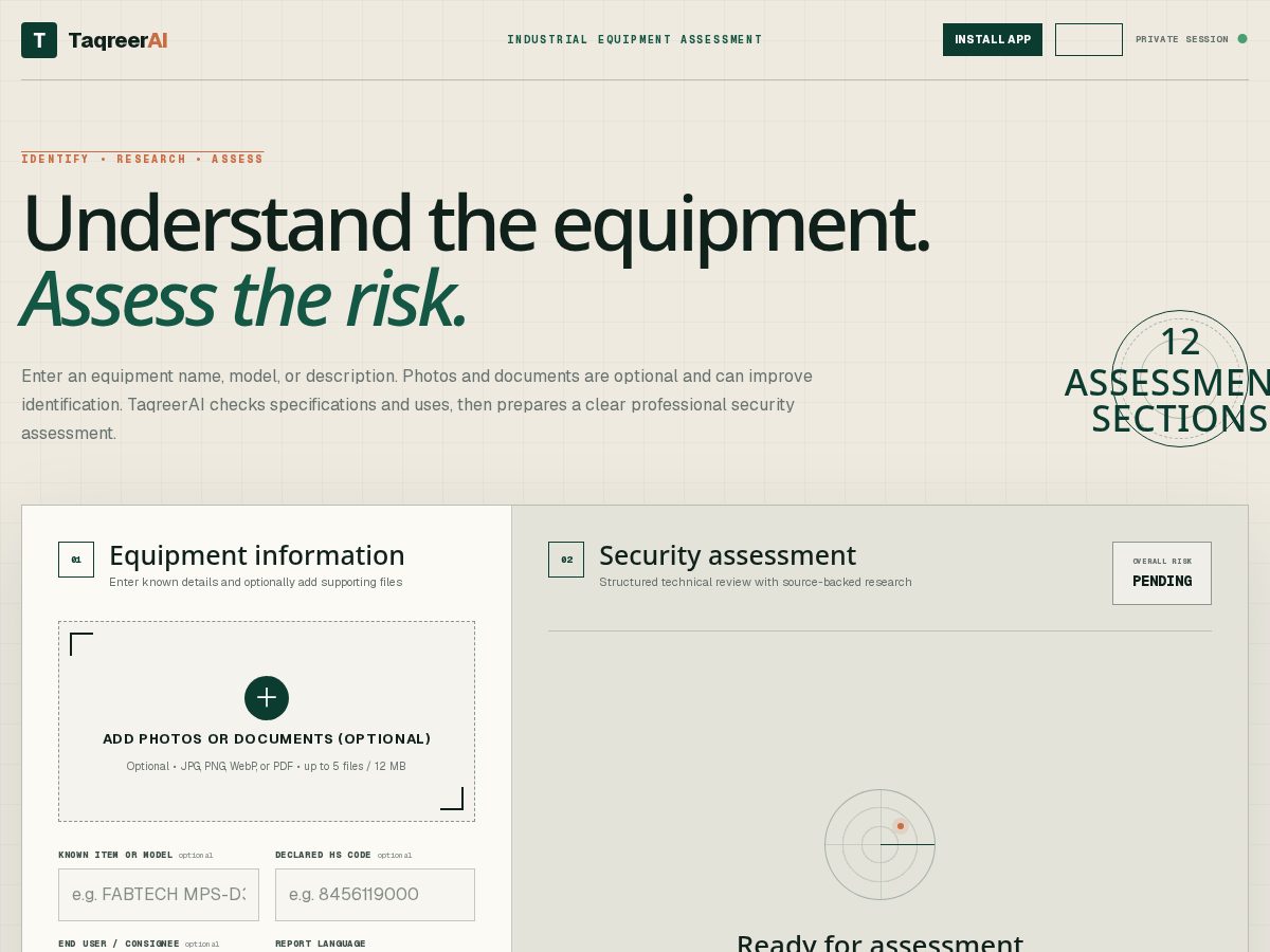 Landing-page snapshot of taqreerai.app