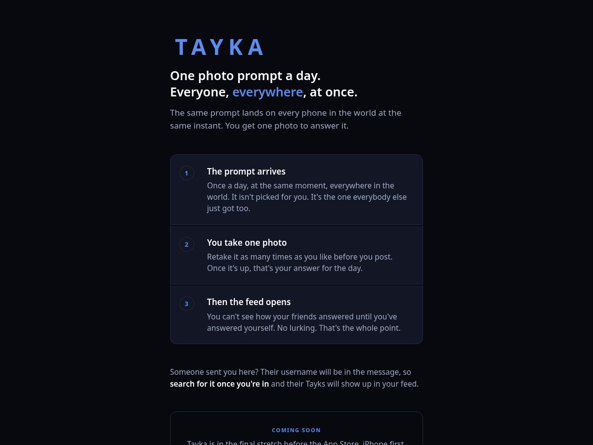 Landing-page snapshot of tayka.app