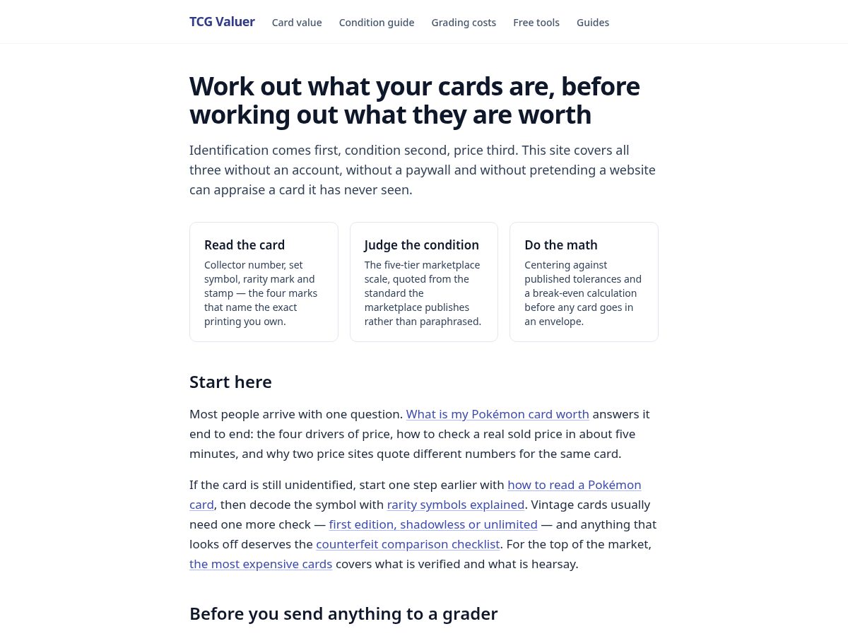 Landing-page snapshot of tcgvaluer.com