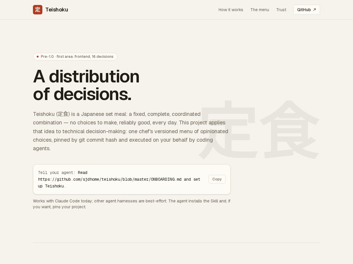 Landing-page snapshot of teishoku.org