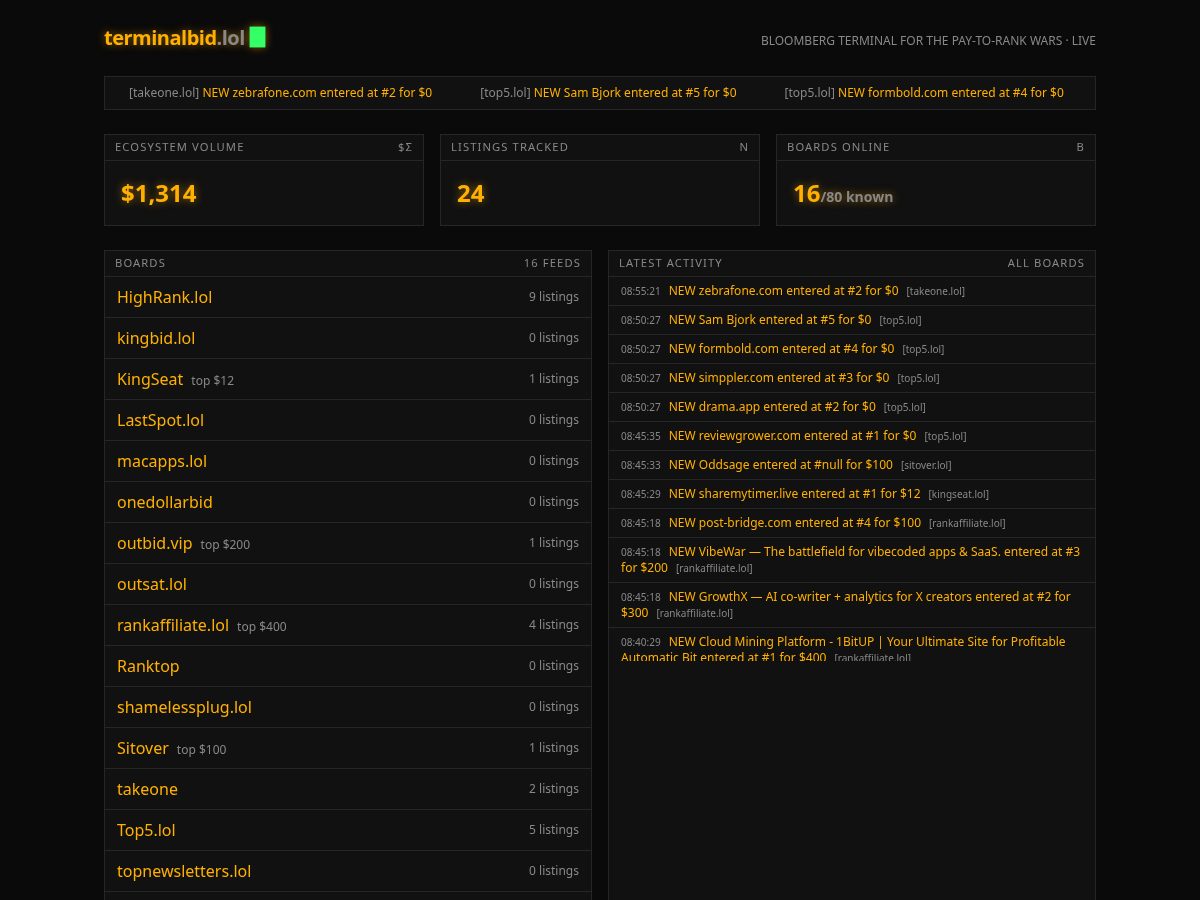 Landing-page snapshot of terminalbid.lol